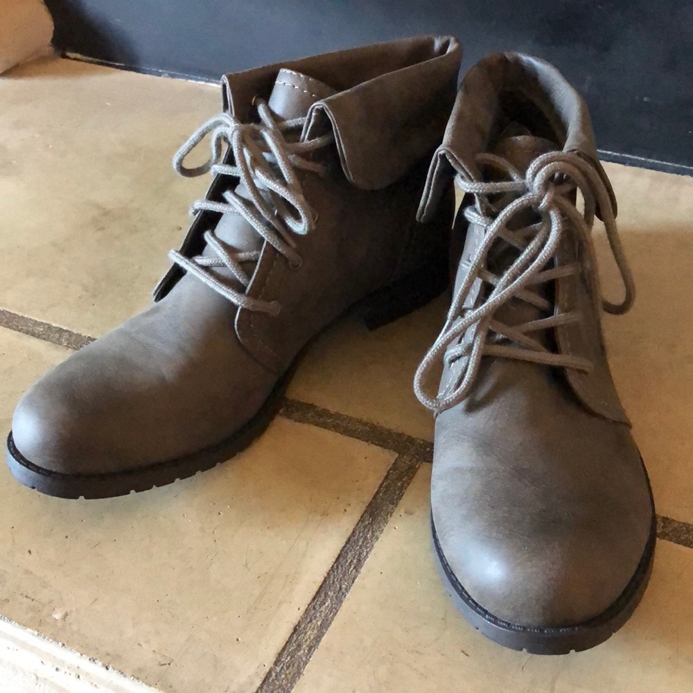 Gray Leather Ankle Booties